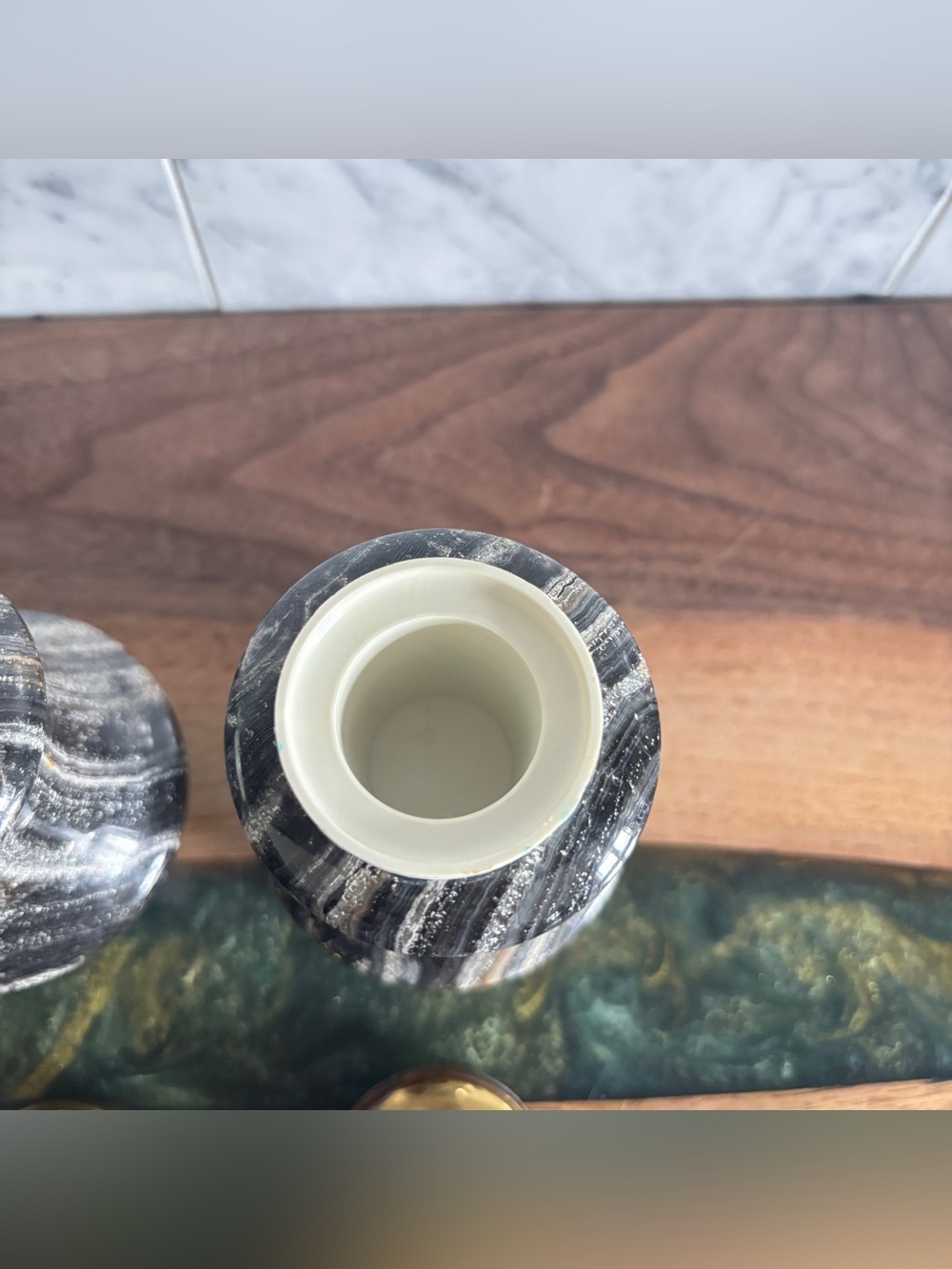 Vintage Italian Marble / Onyx Stone and Brass Salt and Pepper Mill Set - Picture 10 of 13